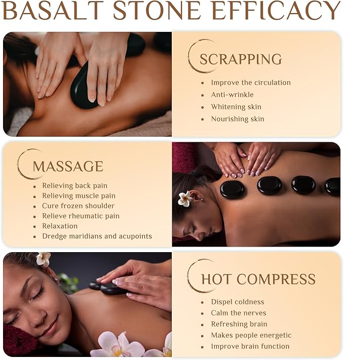 Hot Stones Massage Set - 6 Large Oval Basalt Hot Stones Massage Kit, 2.36 * 3.15 Inch Hot Rocks Massage Stones for Professional or Home SPA, Relaxing, Healing, Pain Relief