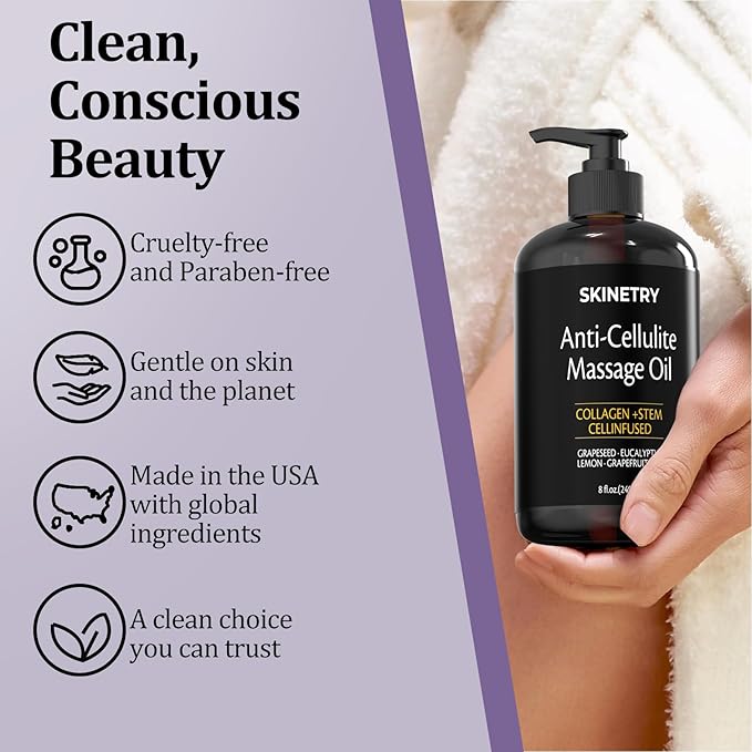 Massage Oil Nourish Your Skin & Senses – Firming Body for Smoothing Cellulite & Improving Texture. Silky, Fast-Absorbing Formula with Collagen & Stem Cell – 8 Fl Oz Aromatherapy Massage