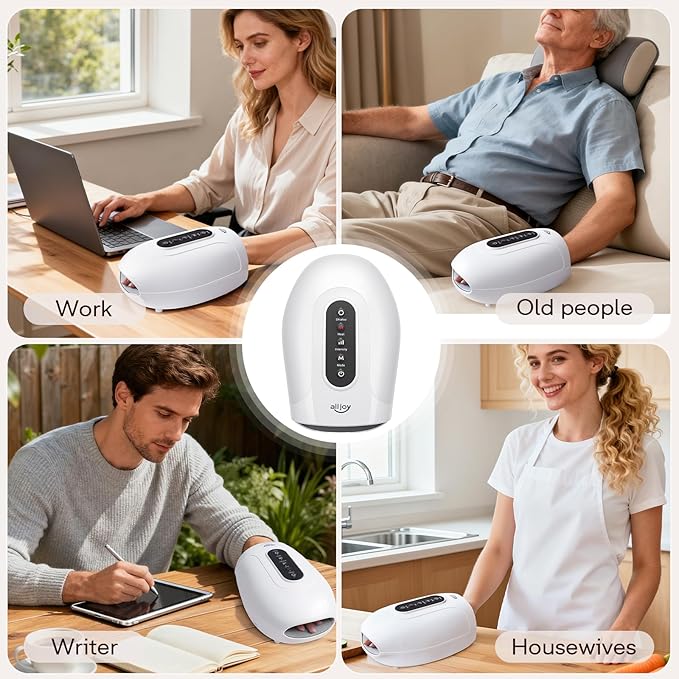 ALLJOY Hand Massager for Arthritis and Carpal Tunnel Relief, Cordless Electric Hand Massager with Heat and Compression for Finger Numbness, Valentines Day Gifts for Women and Men (White)