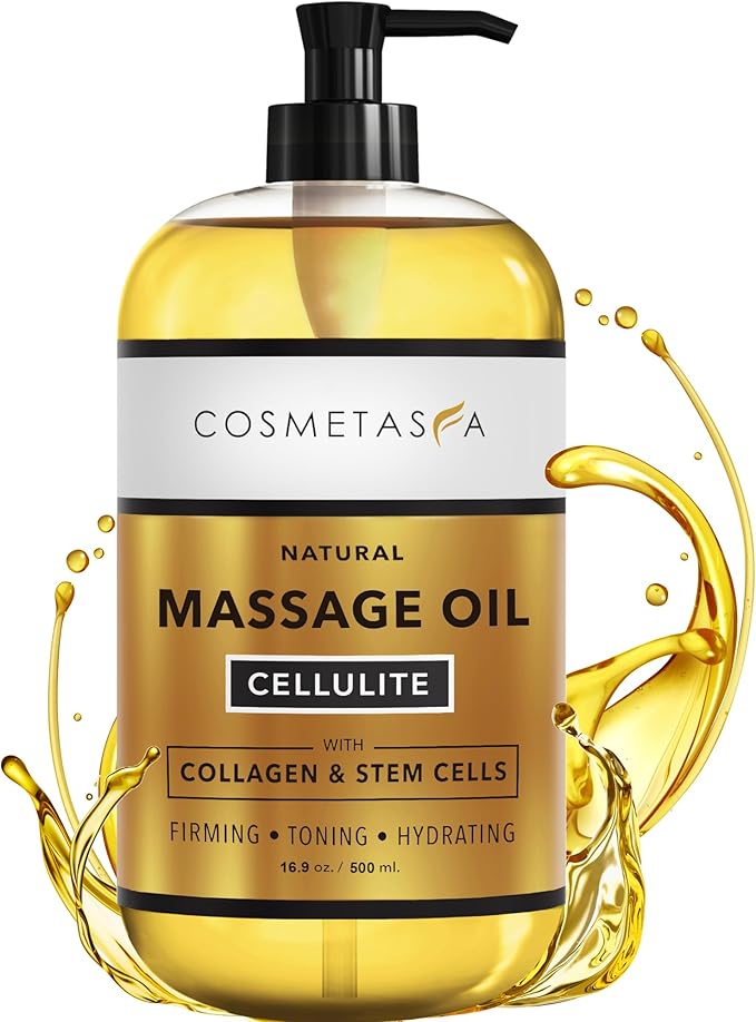 Large Cellulite Massage Oil with Collagen & Stem Cells- 100% Natural Cellulite Oil, Highly Absorbable, Deeply Penetrates The Skin- Firms, Tones, Tightens & Moisturizes Skin by Cosmetasa (16.9 oz)