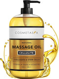 Large Cellulite Massage Oil with Collagen & Stem Cells- 100% Natural Cellulite Oil, Highly Absorbable, Deeply Penetrates The Skin- Firms, Tones, Tightens & Moisturizes Skin by Cosmetasa (16.9 oz)