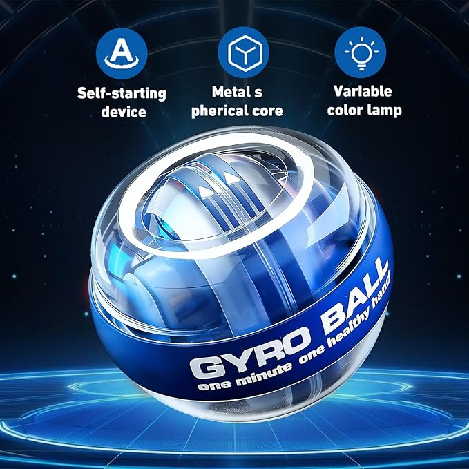 Torque Ball Hand Exerciser,Gyro Ball Hand Wrist Exerciser with Counter,Compact and Portable, Auto-Start Colorful Lighting,Designed for Fitness Enthusiasts and Office Workers(Blue)