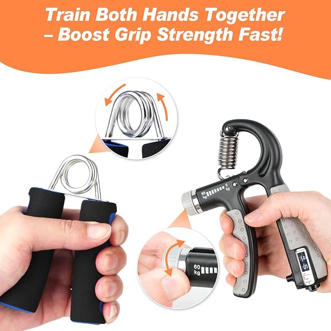 CYFIE Grip Strength Trainer Kit, Adjustable Hand Gripper Strengthener, Forearm Strengthener & Finger Exerciser Set with Finger Stretcher, Stress Ball & Grip Ring for Athletes, Rock Climbing & Rehab