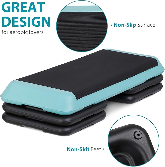 43 Inches Aerobic Step Platform 3 Levels Adjustable Aerobic Stepper with 4 Extra Risers and Anti Slip Surface, Exercise Training Workout Equipment for Home&Gym Cardio Strength & Training