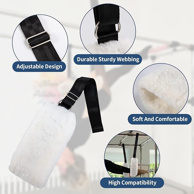 2Pcs Pilates Straps for Reformer,Pilates Reformer Accessories,Adjustable Pilates Fuzzies Straps Plush Cuffs for Pilates Cadillac Reformer,Yoga Pilates Equipment for Home Gym Workou