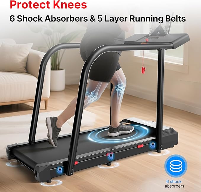 Yesoul Walking Treadmill for Seniors with Long Handrails – 4 Major Safety Protections, Emergency Stop Button, Treadmill for Home 300 lbs Capacity, Recovery Walking Machine with LED Display