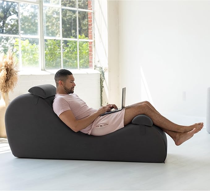 Avana Chakra Yoga Chaise - 2 Adjustable Headrests & Handles with Adjustable Straps, Micro-Velvet/Microloop, Black & Grey