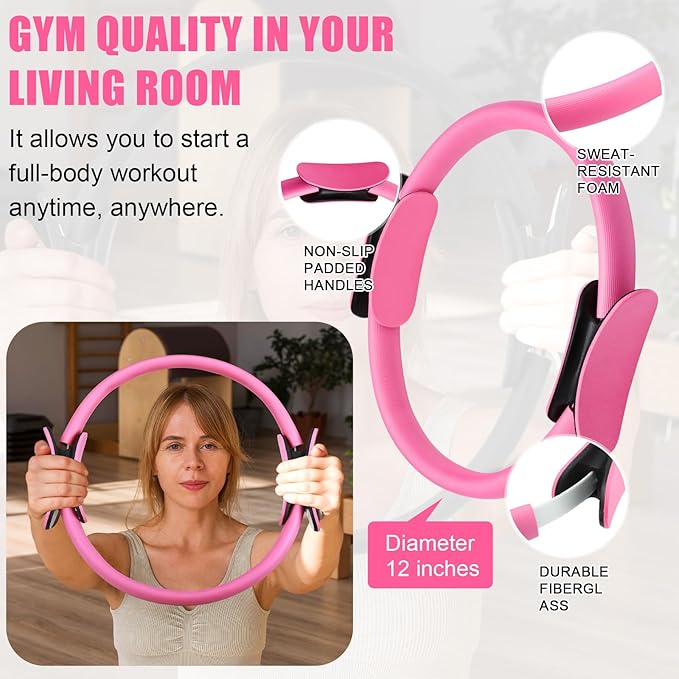 10 Pcs Home Pilates Ring Set for Women Yoga Equipment Accessories Pilates Ring Circle and Ball Workouts Gift Include Ball Yoga Circle Resistance Bands Block Straps Gym Bag
