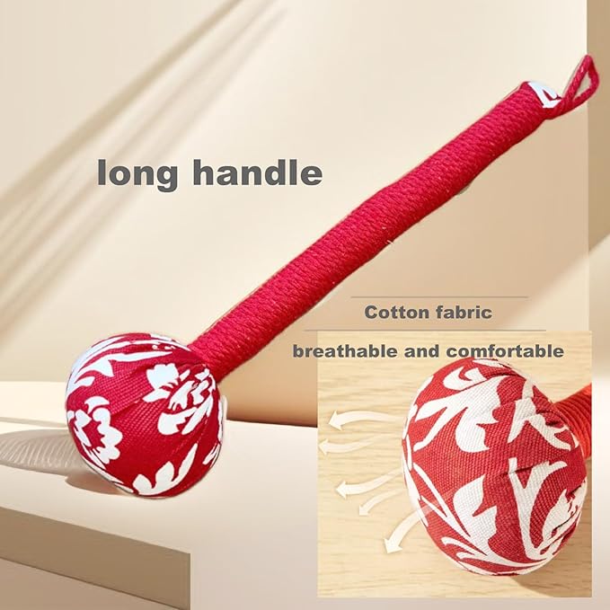 2pcs Manual Massage Tools,Manual Whole Body Wormwood Massage Hammer(12in)& Mugwort Pillow(15in), Lymphatic Drainage Tool,Back Knock Long Handheld Massage Stick for Back Pain Relief (Red)