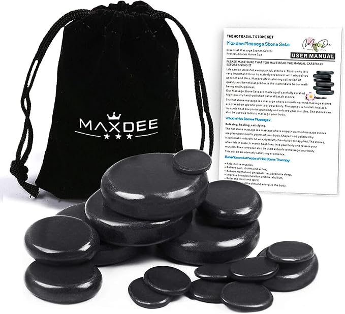 Maxdee Massage Stones Essential Hot Stones for Massage, 6 Medium Hot Stones Massage Kit Hot Rocks Massage Stones for Professional or Home Spa, Foot Heater, Relaxing, Healing, Pain Relief, 2.4"
