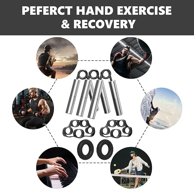 Professional Hand Grip Strengthener Trainer Kit, 50-175LB Metal Hand Gripper with 2 Finger Stretcher & 2 Grip Ring Wrist Foream Strengthener Exercise Workout Trainer for Pro Beginner Professionals