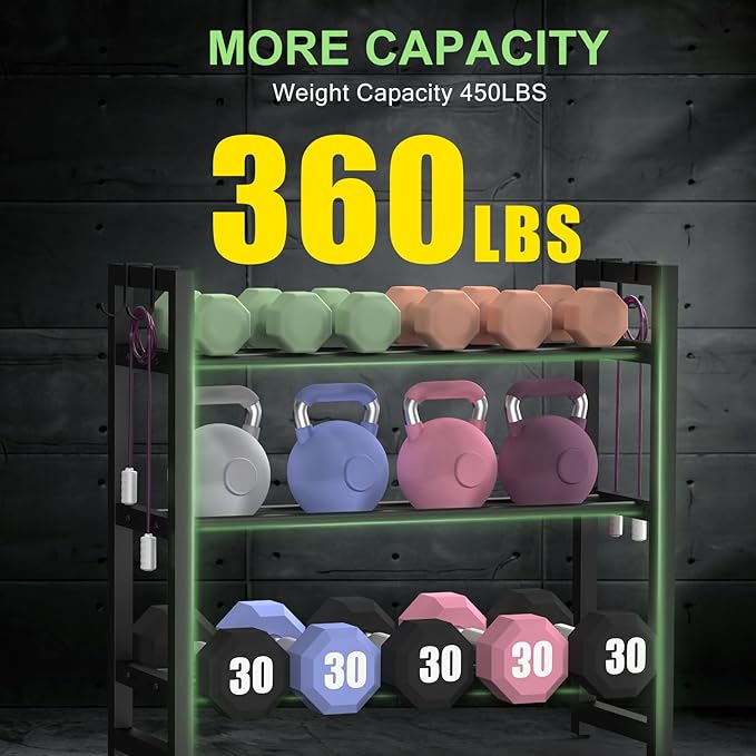 3 Tier Small Adjustable Dumbbell Rack, 390LBS Heavy Duty Weight Storage Rack with Side Hooks, Space-Saving Weight Rack for Home Gym (Rack Only)
