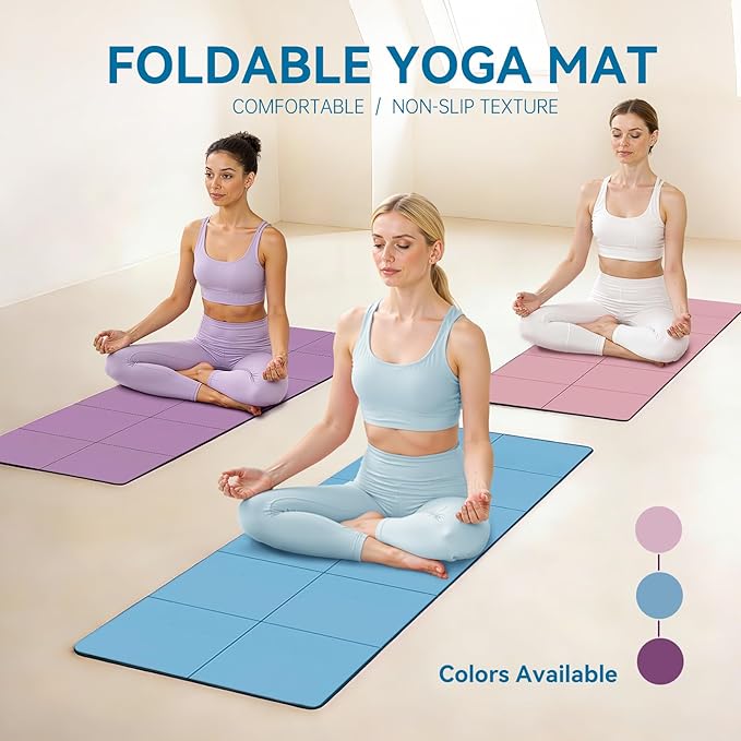 Foldable Travel Yoga Mat 72"x24"x0.24", Lightweight Non Slip Exercise Mat, Portable Folding Workout Mat for Yoga, Pilates, Stretching, Home Gym, Outdoor Fitness & Travel