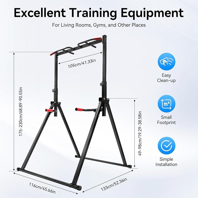 Bepritm Power Tower Pull Up Dip Station, Triangular Power Tower Foldable Pull Up Bar Station, Adjustable Height Multifunction Workout Pull Up Tower for Home Gym Strength Training Equipment