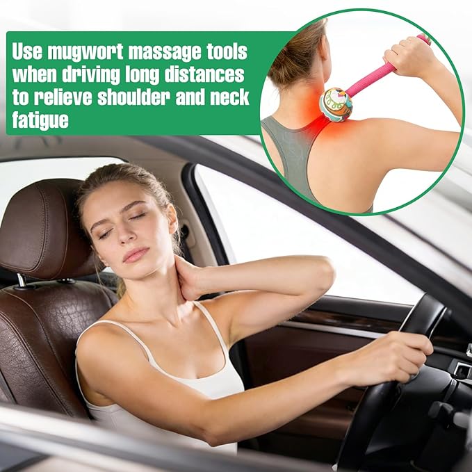 2PCS Long Wormwood Lymphatic Drainage Hammer, Manual Body Massage Hammer, Anti Slip Longer Handheld Herbal Massage Hammer for Back Muscle Relaxation (Rose Red/Dark Green)