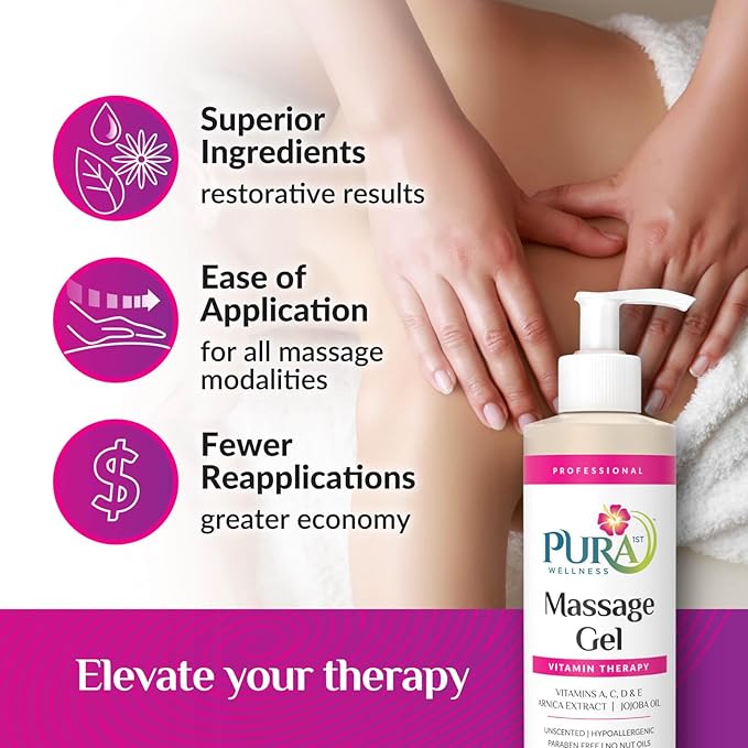 Vitamin Therapy 8 Fl oz Massage Gel, Professional, Massage Therapy, Deep Tissue, Unscented, Natural Ingredients, Skin Hydrating, Moisturizing, Muscle Relief, for Bruising, Recovery