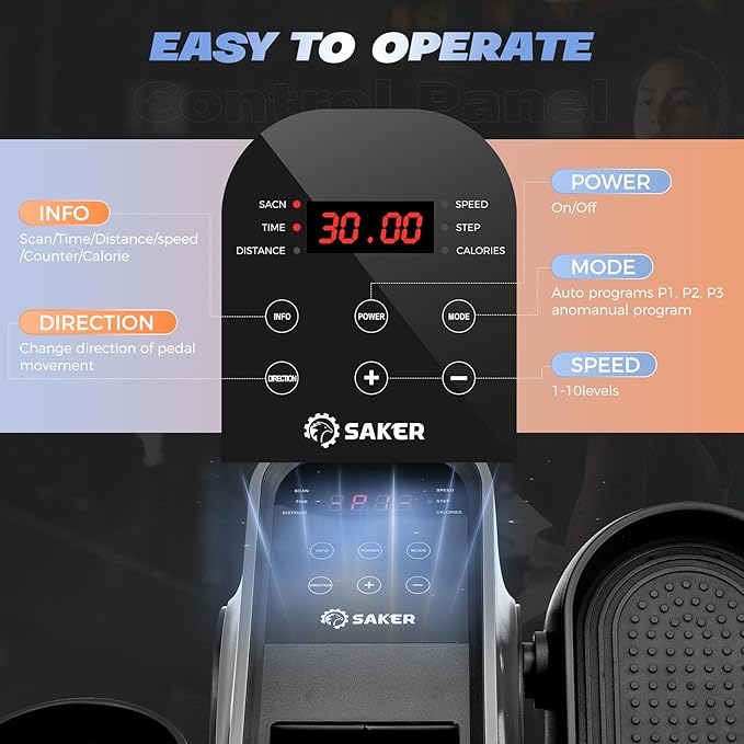 Saker Under Desk Elliptical Machine, Electric Seated Pedal Exerciser, Mini Ellipse Leg Exerciser with Display Monitor, Remote Control, Elliptical Machine for The Old and Young Leg Ercise