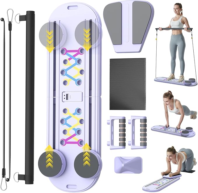 Maksone Pilates Board, Foldable Reformer Training Set, 6-in-1 Versatile Kit with Auto-Rebound Ab Roller, Home Core Workout Equipment, Tone Your Abs and Achieve a Sleek Figure