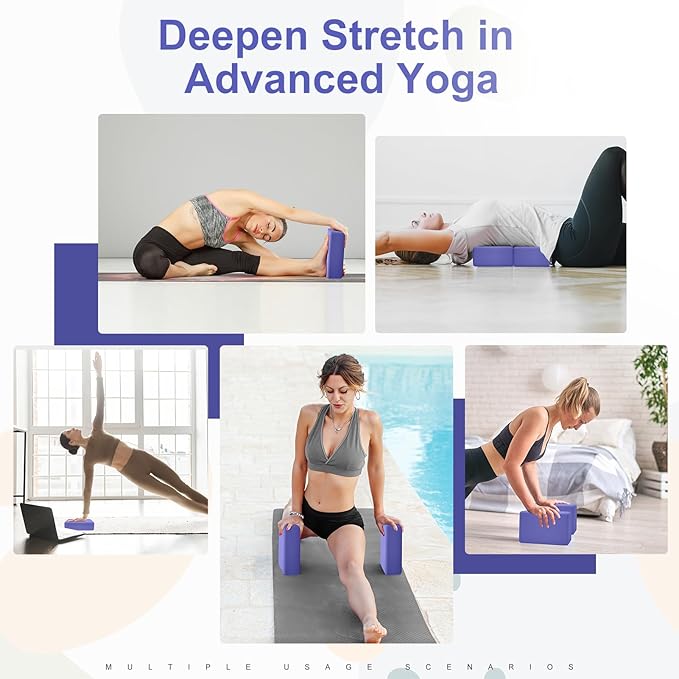 2 Pack Yoga Block, Premuim EVA Foam Block, Durable Non-slip Exersice Block for Yoga, Pilates, General Fitness, Stretching, Toning Workouts and Meditation