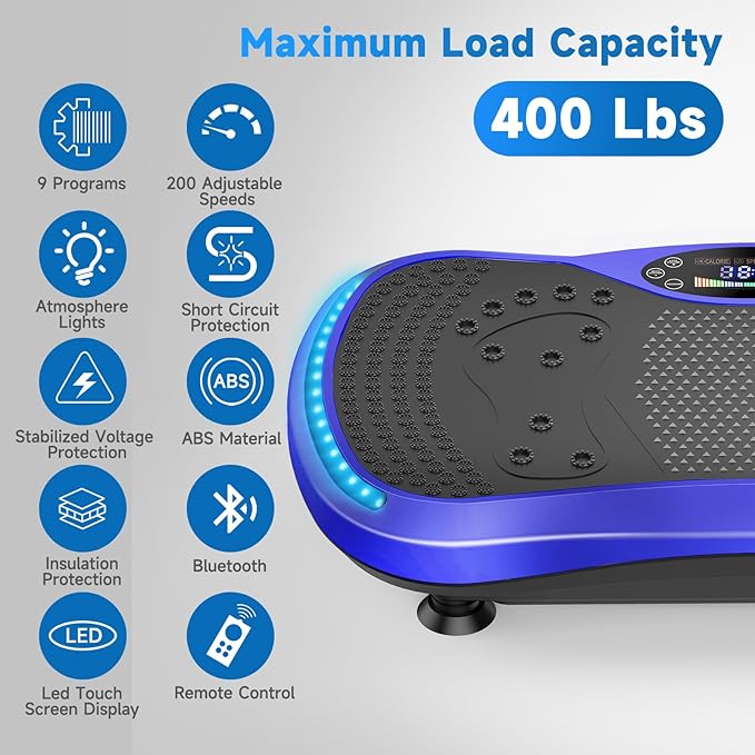 Vibration Plate Exercise Machine for Lymphatic Drainage, Vibration Machine for Full-Body Weight Loss Shaping, Vibrate Fitness Platform 400 Lbs & 200 Adjustable Speeds for Women Men Home