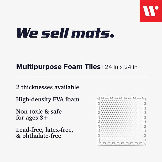 We Sell Mats 3/8" Thick Multipurpose EVA Foam Exercise Floor Mat, Interlocking Tiles, Anti-Fatigue for Home or Gym