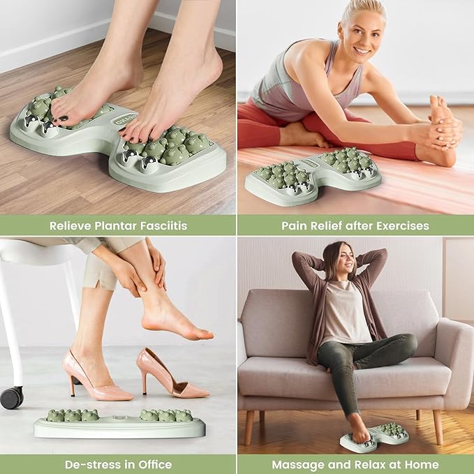 Foot Massager Roller for Plantar Fasciitis Relief, Dual Foot Acupressure Therapy for Pain Relief, Stress Relief and Improved Circulation, Portable Reflexology Tool for Home and Office Use (Green)