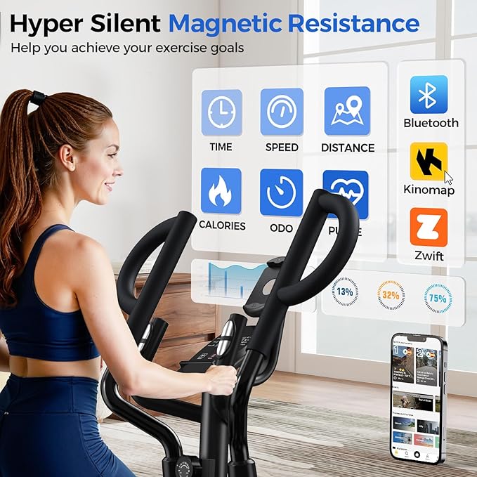 pooboo Elliptical Machine, Elliptical Exercise Machine with 16-Level Resistance&Quiet Magnetic Driving System, Elliptical Machine for Home with LCD Monitor,15.5-17IN Stride, 350LBS Weight Capacity