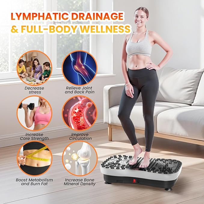 AXV Vibration Plate Fitness Platform Exercise Machine Vibrating Lymphatic Drainage Shaking Workout Full Body Shaker Vibrate Stand Shake Board Sport Gym Pad for Weight Loss Fat Burner for Women Men