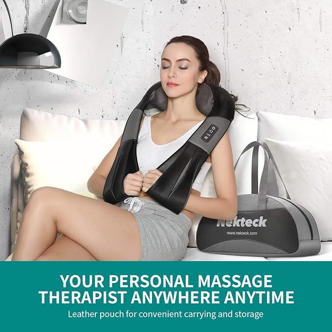 Nekteck Shiatsu Neck Massager with Heat for Pain Relief Deep Tissue, 2026 Upgraded Back Shoulder Kneading Massage Pillow, Body Relaxation Tool Gifts for Him Her (with Storage Bag, NOT Cordless)