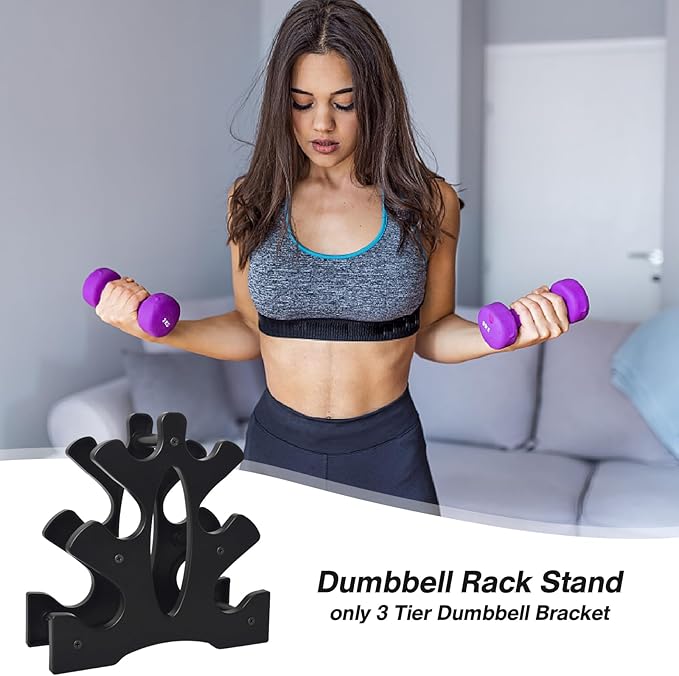 Weight Rack for Dumbbells 3 Tier, Plastic Dumbell Rack, Compact Weight Holders for Free Weights, Space Saver, Small Weight Storage Racks for Home Gym Organization, Max Load 22 lb (Without Dumbbells)