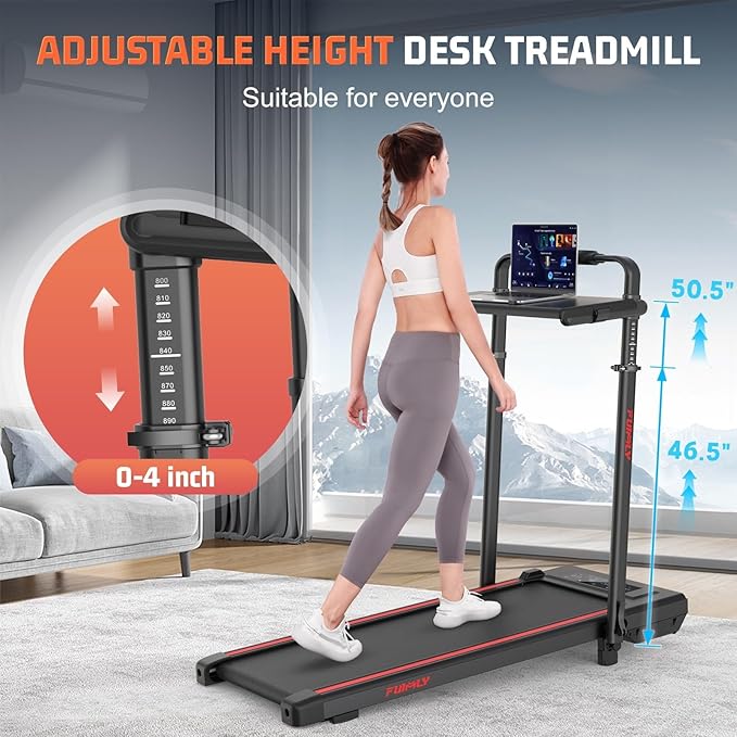 Walking Pad Treadmill with Desk Workstation, 15% Incline Treadmill with Handle Bar, Foldable Treadmills Under Desk for Home/Office, 400 lbs+ Capacity, Adjustable Height, Removable Desk, 3.5HP Motor