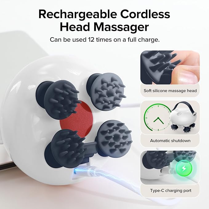 Scalp Massager, Head Massager Scalp with Tangle-Resistant Design, Portable Head Massager, Hair Massagers with 12 Massage Heads, 3 Modes, Mothers Day Gifts, Father's Day Gifts for Mom, Dad