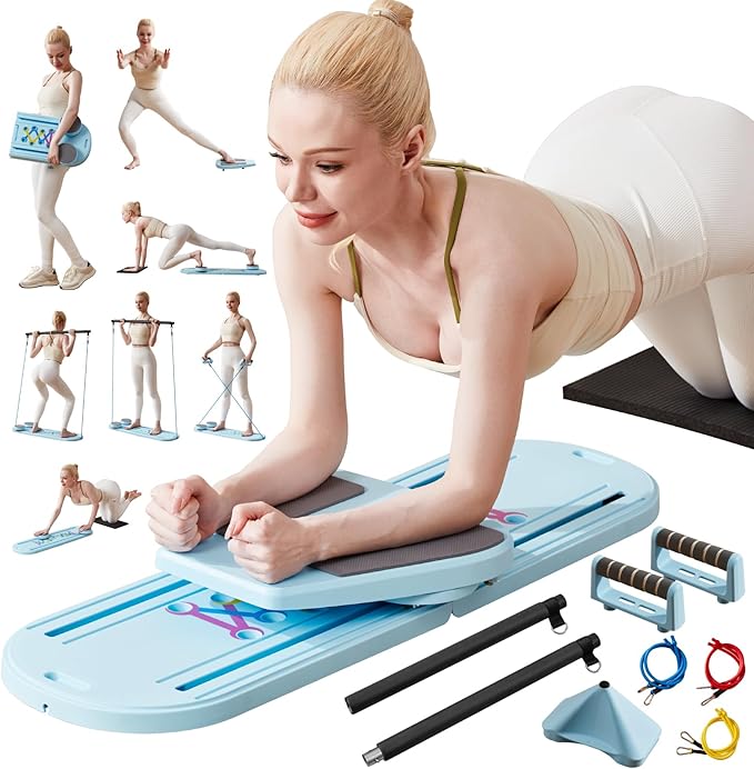 Pilates Board & Reformer Machine Set - Foldable Home Pilates Equipment, 6-in-1 Multifunctional Pilates Sliding Board for Women/Men, Portable Pilates Reformers Workout Machine 2025 Pro Version