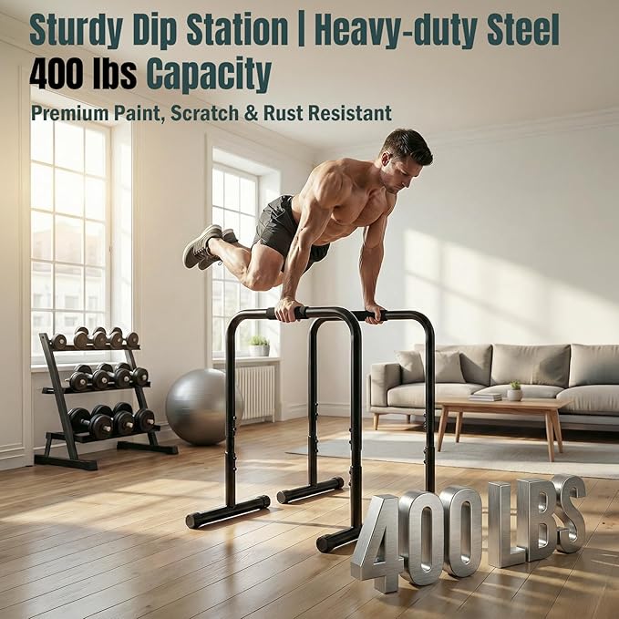 OLIXIS Dip Stands, Heavy Duty Pull Up Bar for Doorway, Adjustable Dip Bar Station Stabilizer Parallette Push Up Stand with Soft High-Density Foam Handles for Home, Gym, Patio, Office