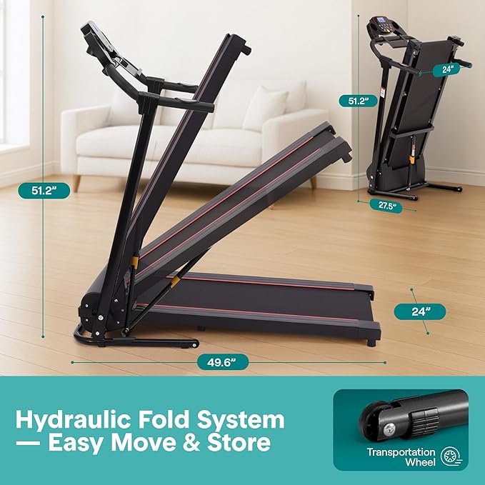 SereneLife Treadmills for Home with 13% Manual Incline Treadmill, 3.5HP - Compact Digital Portable Foldable Treadmill with Speakers, Bluetooth, App Sync, Heart Rate Monitor, for Walking, Running, Gym