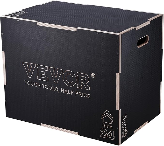 VEVOR 3 in 1 Plyometric Jump Box, Easy-to-Assemble Wood Plyo Box for Jumping Trainers, Home Gym Training and Conditioning