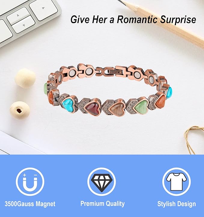 Copper Bracelet for Women, Magnetic Copper Bracelets, Magnetic Turquoise Copper Bracelets with Adjust Tool