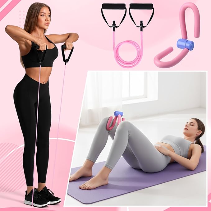 17 Pcs Home Pilates Kit with Resistance Bands 6 Tube Pedal Puller Resistance Band Set for Women Weight Loss Leg Training Workout Equipment Gym Exercise Equipment Beginners Yoga