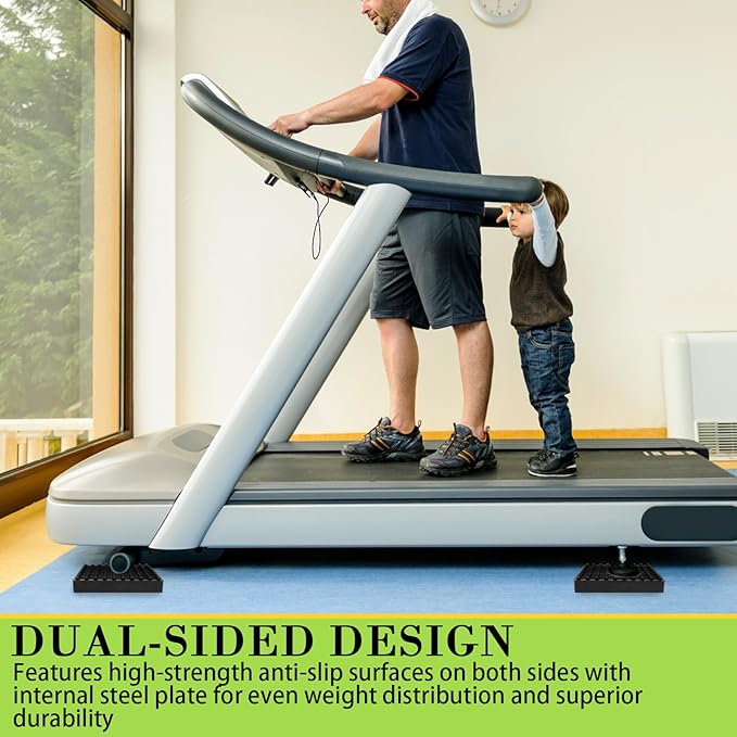 4 Pack Exercise Equipment Mat, Heavy Duty Thick Steel Embedded Rubber Pad, for Treadmills, Washing Machines, dryers, Non Slip Noise Reduction, 4 x 4 x 0.8 Inches