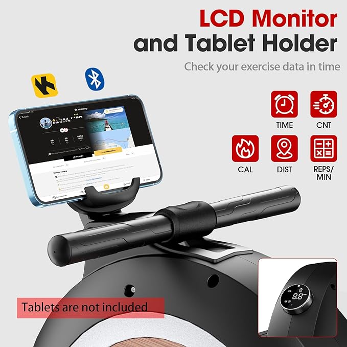 Rowing Machine for Home, Magnetic Rower Machine, 350 LB Weight Capacity, 16-Level Silent Resistance Row Machine for Gym Exercise Full-Body Workout Compact Rower with LCD Monitor Tablet Holder