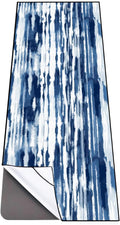 QiyI Yoga Mat Towel with Corner Pockets, Non Slip Sweat Absorbent Hot Yoga Towels, Soft Yoga Blankets with Travel Bag, Skidless Mat Cover for Workout, Gym, Fitness - 70"x26", Blue White Tie Dye