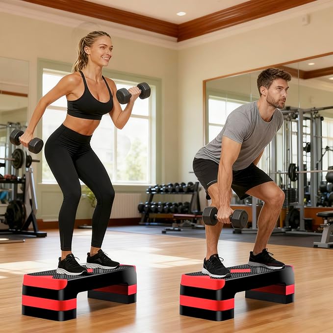 Smartxchoices 27'' Aerobics Stepper Workout Step Platform with 4 Risers 4"-6"-8" Height Adjustable, Non-Slip Fitness Exercise Workout Trainer for Cardio, Core, Strength Training,Home Gym