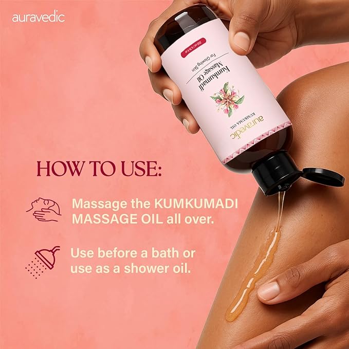 Auravedic Kumkumadi Oil for Face & Body with Saffron | Ayurvedic Massage Oil for Daily Moisturizing | Lightweight, Non-Greasy Hydrating Oil for Men & Women | 6.76 Fl Oz (200ml)