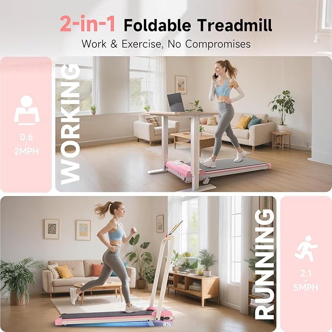 Walking Pad Treadmill with Handle Bar,Walking Pad with Incline 8%,2.5HP Quiet Under Desk 320 lbs 2 in 1Treadmills for Home Office,Compact Foldable Walking Pad,Remote Control&LED Display