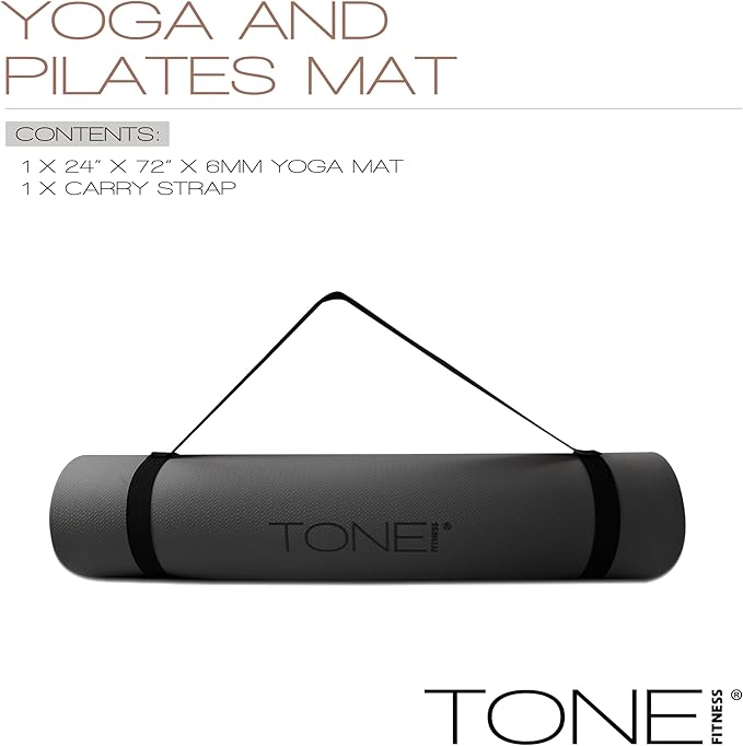TONE Fitness Yoga Mat 1/4" Thick Non Slip Exercise & Pilates Mat for Home Workouts with Carrying Strap | Multiple Options