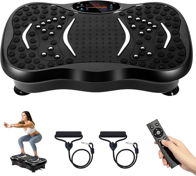 Himaly Vibration Plate Machine, Vibration Fitness Trainer with Bluetooth Speaker, 5 Program Modes, 2 Resistance Bands, Home Exercise Equipment for Fitness Body Toning
