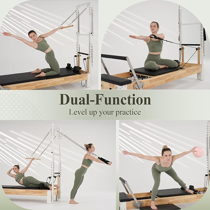 PAETA Pilates Reformer, Wooden Reformer Pilates Machine with Tower & Mat, Pilates Equipment for Home Workout and Studio, Includes Sitting Box, Jumpboard