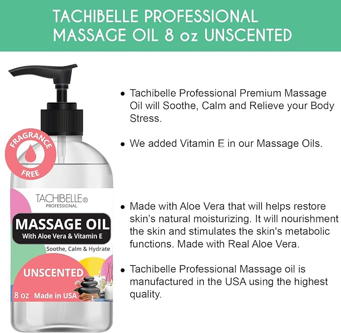 Tachibelle Professional Massage Oil for Soothing and Relieve Body Best Natural Therapy for a Warming, Relaxing, Calming Massage 8 fl. oz (Unscented)