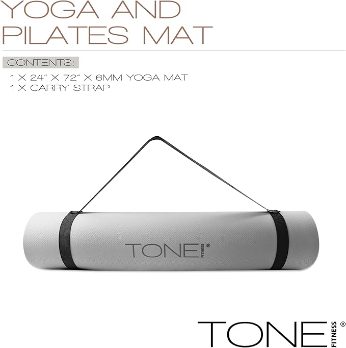 TONE Fitness Yoga Mat 1/4" Thick Non Slip Exercise & Pilates Mat for Home Workouts with Carrying Strap | Multiple Options