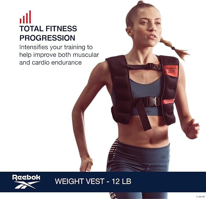 Reebok Weighted Vest Premium Adjustable Strength Training Vest with Reflective Trim for Full-Body Workouts, Cardio, Running & Rehabilitation – Comfort Fit, Durable Material